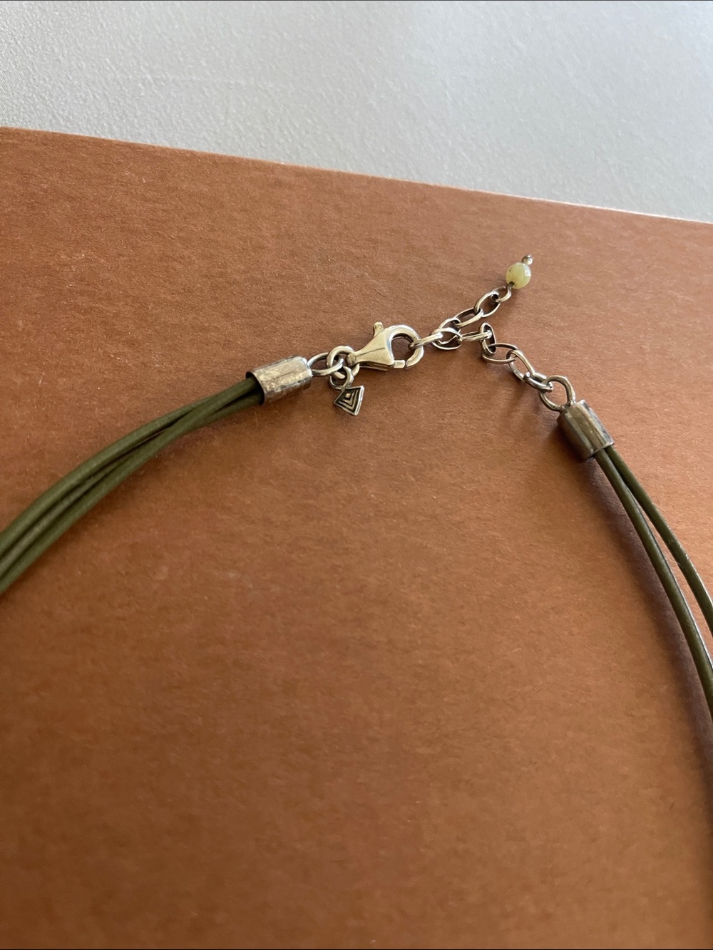 Silpada Olive Green Multi-Strand Leather Necklace with Textured Silver Bead - Picture 2 of 3